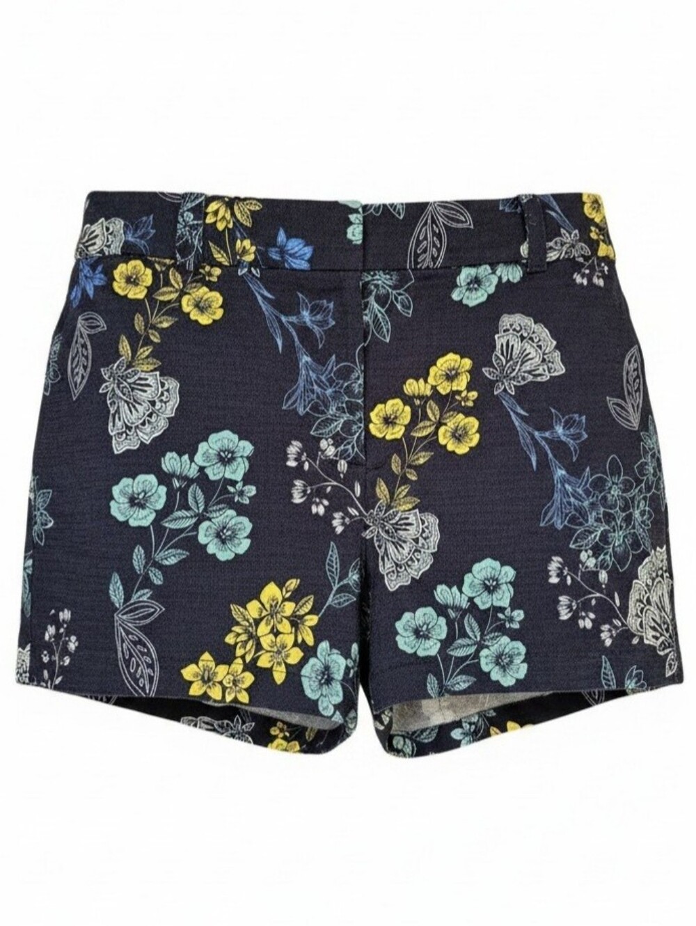 LOFT Cute Floral 4" Shorts - Blue, Teal, White, Yellow - Stretchy - Size 16